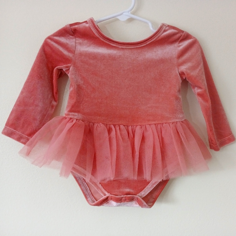 6 Month Infant Baby Girl One Piece Tulle Velour Long Sleeve Leotard Bodysuit